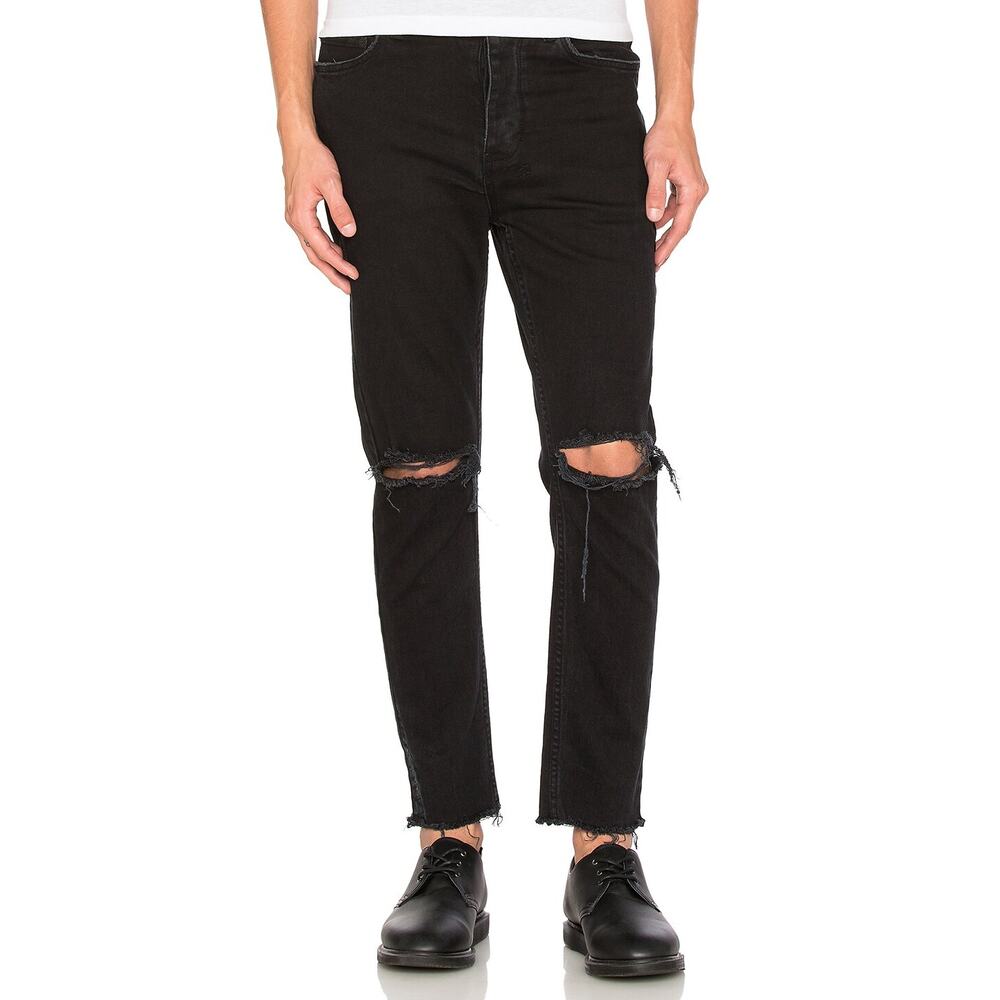 Ksubi Chitch Chop Black Beard Button Fly Raw Hem Distressed Jeans Mens Size 30